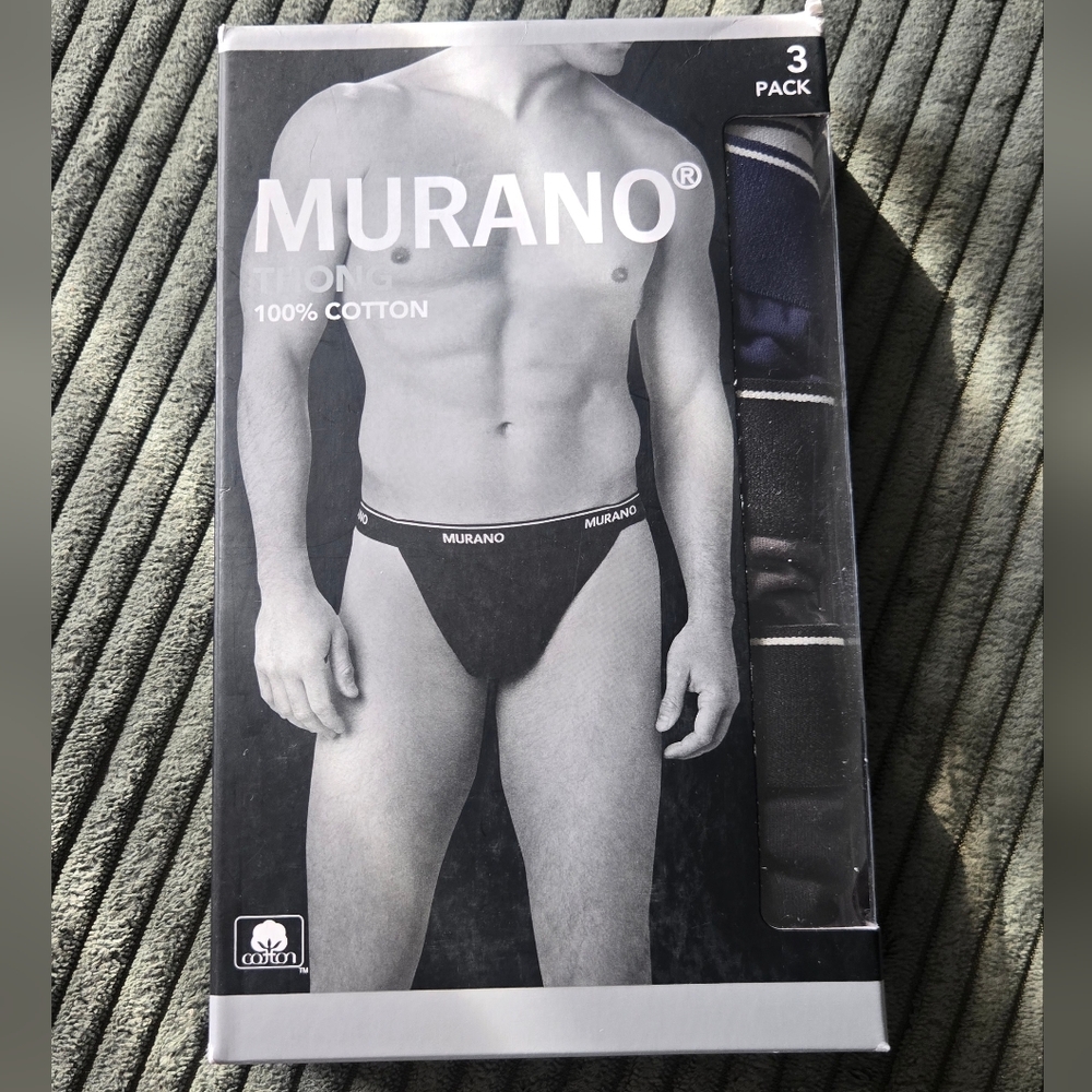 Murano Men's Black Cotton Thong 3 Pack